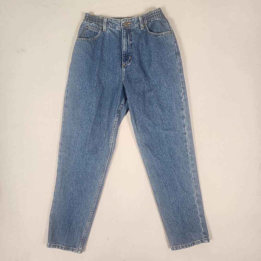 Vintage LL Bean Womens 8 Pet Relaxed Fit Mom Jeans Elastic Waist Blue Denim